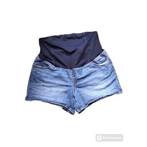 Isabel Maternity Blue Jean Short Shorts Size 14 Back Lumbar Support Pockets